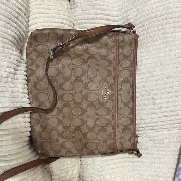 Coach Handbags - Coach Brown Signature Logo Crossbody with Gold Tone Hardware